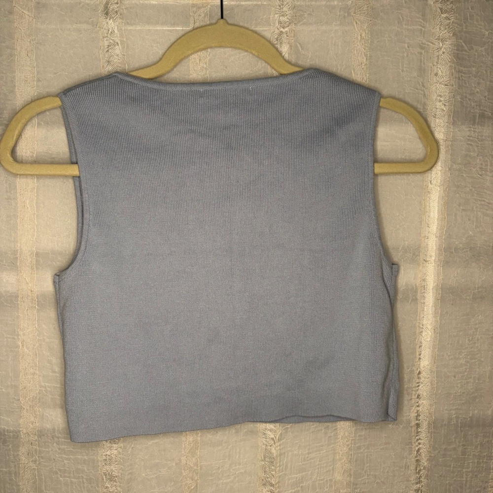 Brandy Melville Sweater Vest Women One Size Blue Cropped Button Front MH272S - Picture 3 of 6